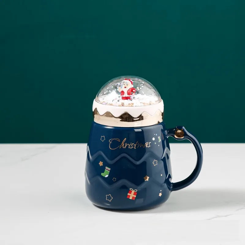 1Pc 500Ml Creative Christmas Cup High Beauty Ceramic Cup Mug Cartoon Water Cup with Cover Coffee Cup Gift Box Set