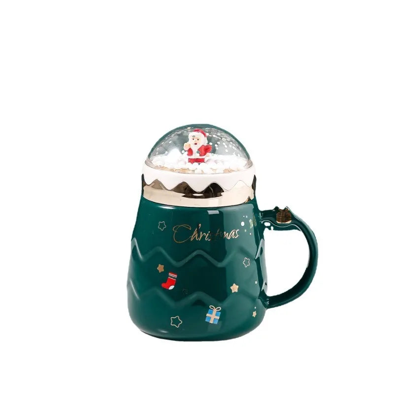 1Pc 500Ml Creative Christmas Cup High Beauty Ceramic Cup Mug Cartoon Water Cup with Cover Coffee Cup Gift Box Set